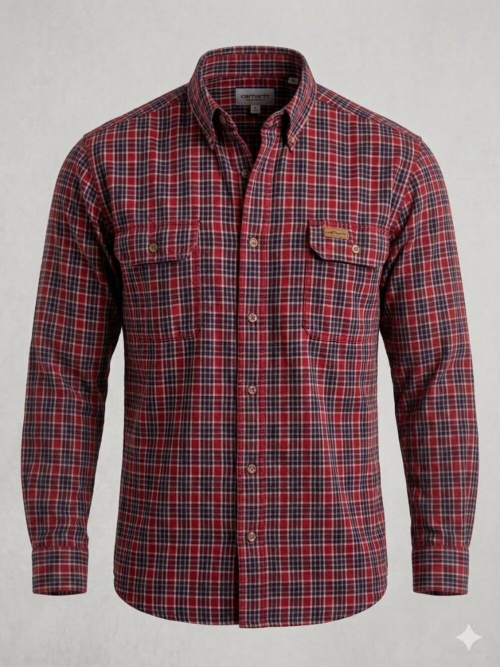 Carhartt Men’s Red Blue Plaid Button‑Down Shirt Long Sleeve Workwear Shirt 4271
